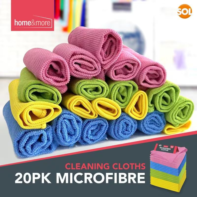 20 Pack Microfibre Cleaning Cloths 28x28cm – Reusable Streak-Free Towels for Kitchen, Car & Glass (4 Colours)-4