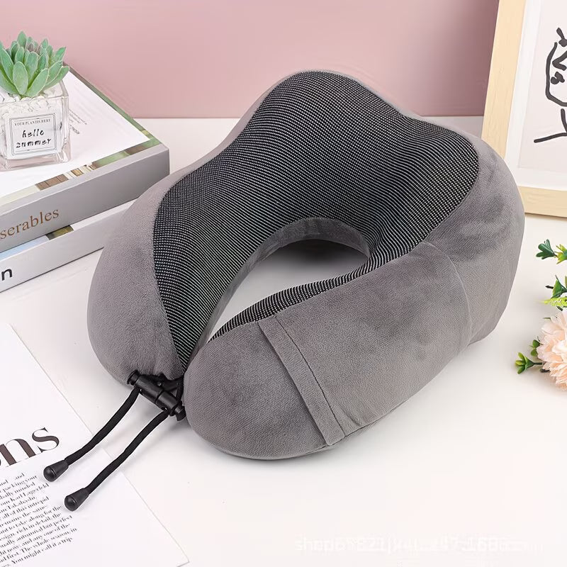 U-Shaped Memory Foam Travel Neck Pillow with Adjustable Drawstring – Breathable Soft Support for Plane, Car & Train-6