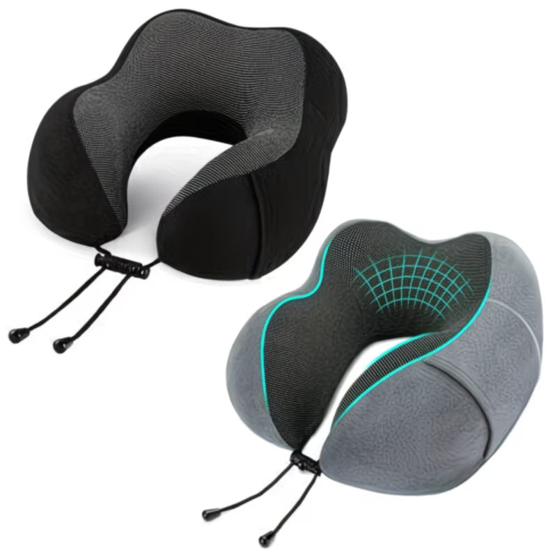U-Shaped Memory Foam Travel Neck Pillow with Adjustable Drawstring – Breathable Soft Support for Plane, Car & Train-1