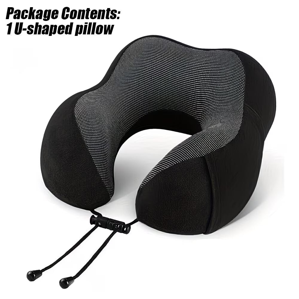 U-Shaped Memory Foam Travel Neck Pillow with Adjustable Drawstring – Breathable Soft Support for Plane, Car & Train