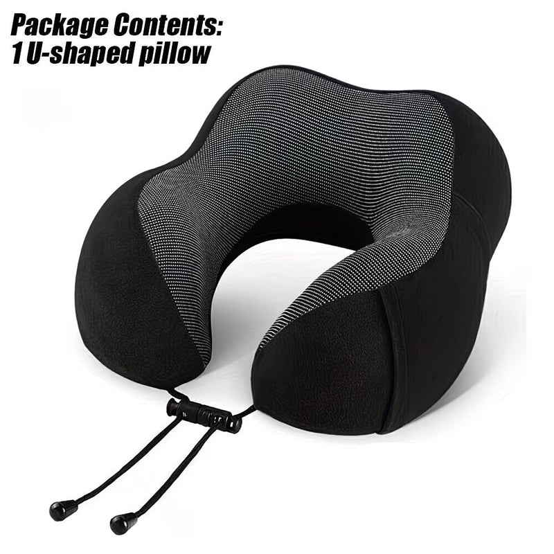 U-Shaped Memory Foam Travel Neck Pillow with Adjustable Drawstring – Breathable Soft Support for Plane, Car & Train-2