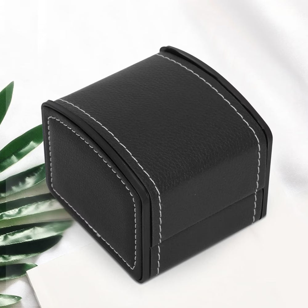 Single Watch Box PU Leather Travel Watch Storage Case with Cushion Organizer Black-5