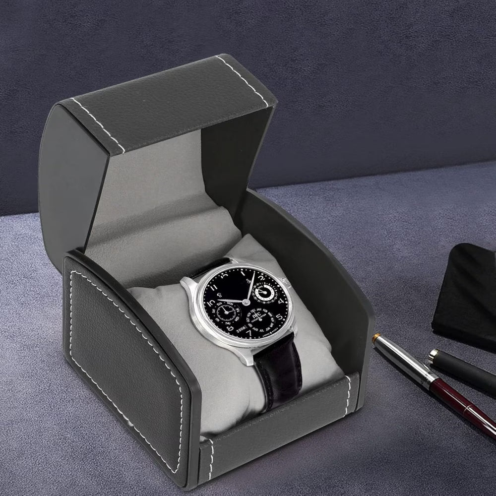 Single Watch Box PU Leather Travel Watch Storage Case with Cushion Organizer Black-7