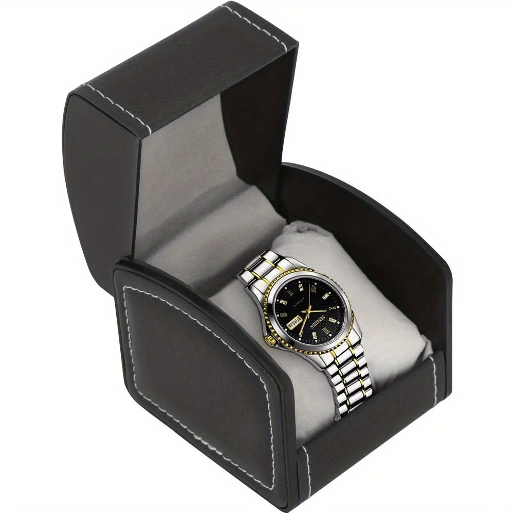 Single Watch Box PU Leather Travel Watch Storage Case with Cushion Organizer Black-1