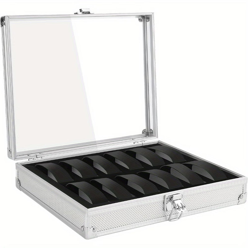 12 Slot Aluminum Watch Storage Case with Glass Display Lid – Lockable Watch Organizer Box with Velvet Cushions for Men & Women-1