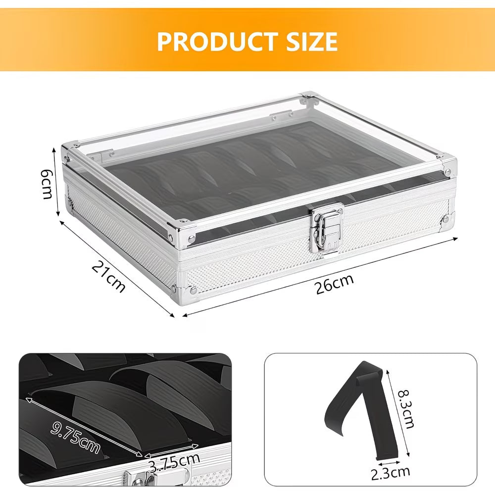 12-Slot Aluminium Watch Storage Case with Glass Display Lid & Removable Cushions – Luxury Watch Box for Men & Women-4
