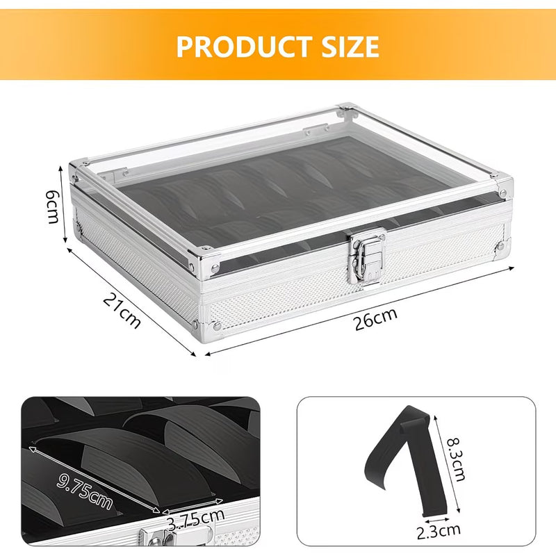 12-Slot Aluminium Watch Storage Case with Glass Display Lid & Removable Cushions – Luxury Watch Box for Men & Women-4