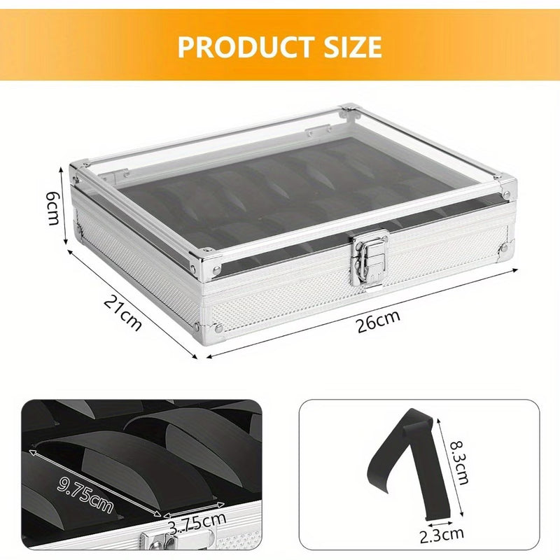 12 Slot Aluminum Watch Storage Case with Glass Display Lid – Lockable Watch Organizer Box with Velvet Cushions for Men & Women-2