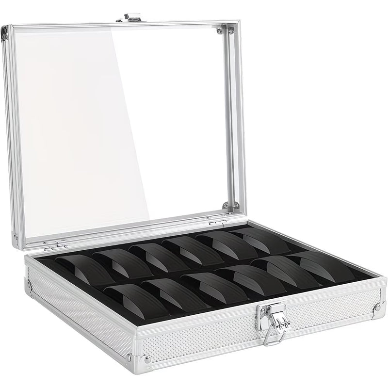 12-Slot Aluminium Watch Storage Case with Glass Display Lid & Removable Cushions – Luxury Watch Box for Men & Women-1