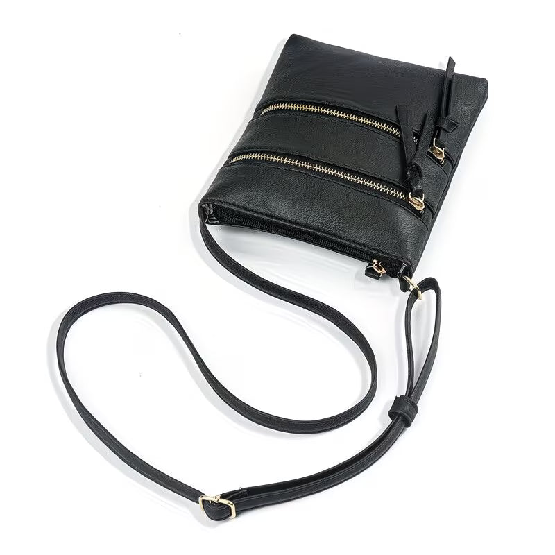 Women’s PU Leather Crossbody Messenger Bag – Zipper Shoulder Handbag with Adjustable Strap-3