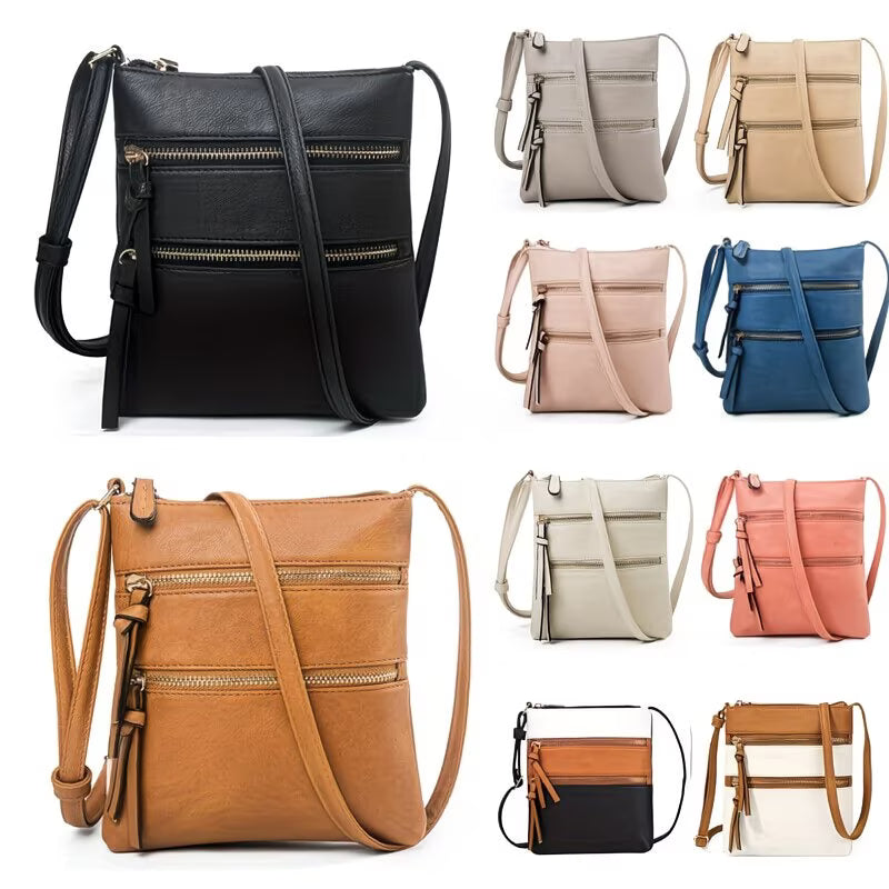 Women’s PU Leather Crossbody Messenger Bag – Zipper Shoulder Handbag with Adjustable Strap-1