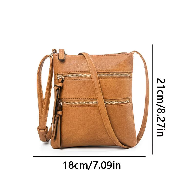Women’s PU Leather Crossbody Messenger Bag – Zipper Shoulder Handbag with Adjustable Strap-2