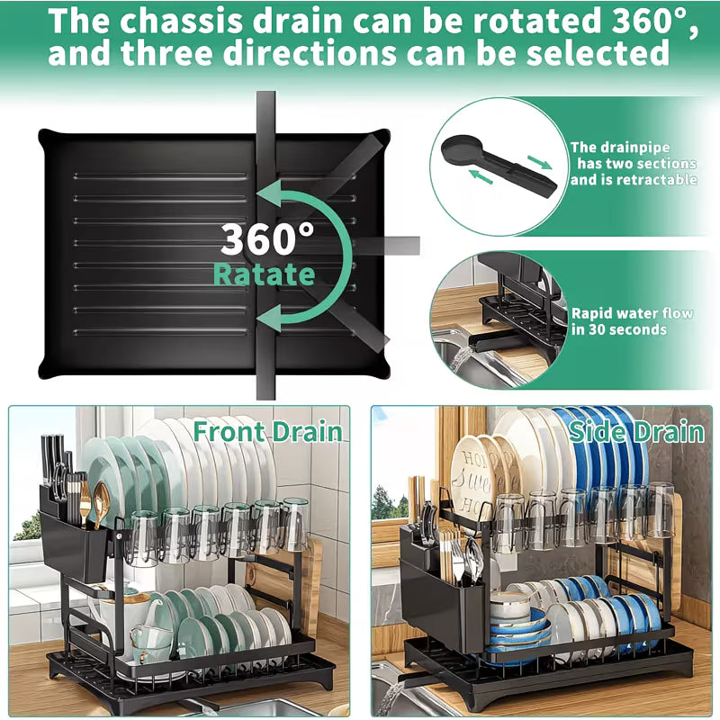 2 Tier Dish Drying Rack with Drainboard – Heavy Duty Rustproof Kitchen Counter Organizer with Utensil Holder-5