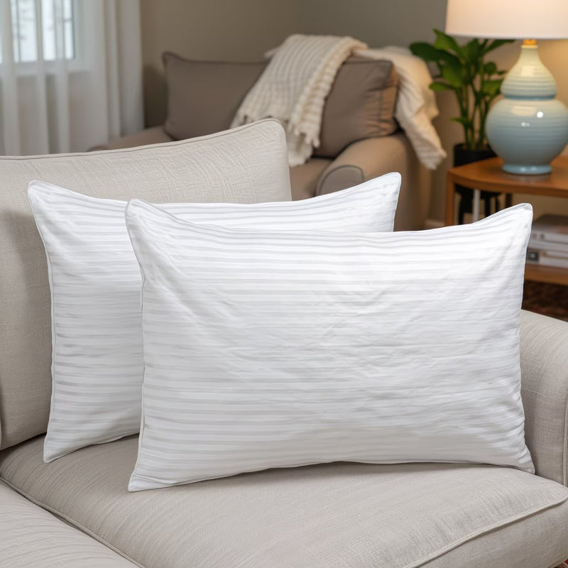 Hotel Quality Stripe Bed Pillows 2 Pack – Extra Filled Plush Support, Bounce-Back Comfort - UK Brand-2