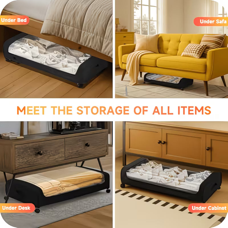 2-Pack Underbed Storage Boxes with Wheels & Lid – 48L Foldable Metal Frame Bed Storage Organiser for Clothes, Shoes & Bedding-7