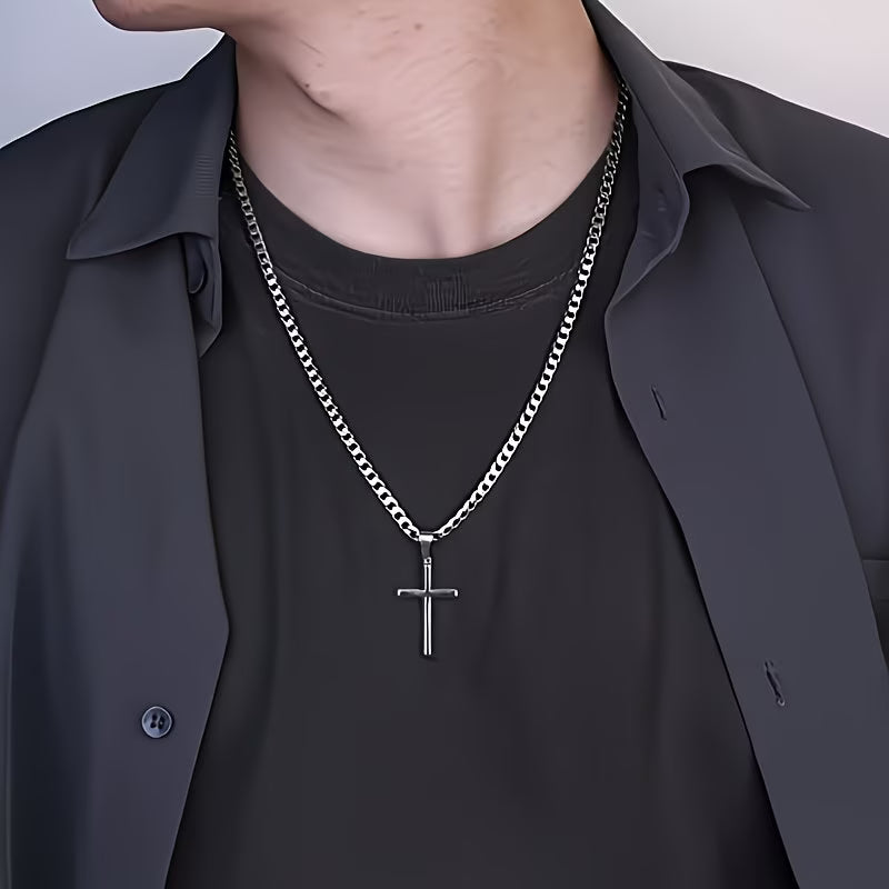 925 Sterling Silver Cuban Chain Cross Necklace – Solid Bevelled Cross Pendant, Unisex Gift with Box for Valentine’s Day & Christmas-7