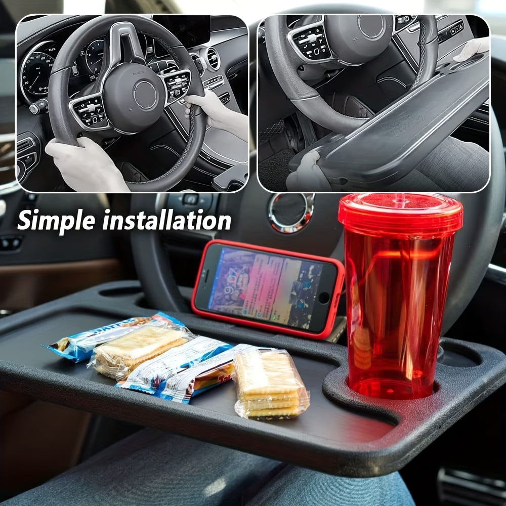 4 in 1 Car Steering Wheel Desk Laptop Stand Tray with Tablet Slot Cup Holders Portable Table-5