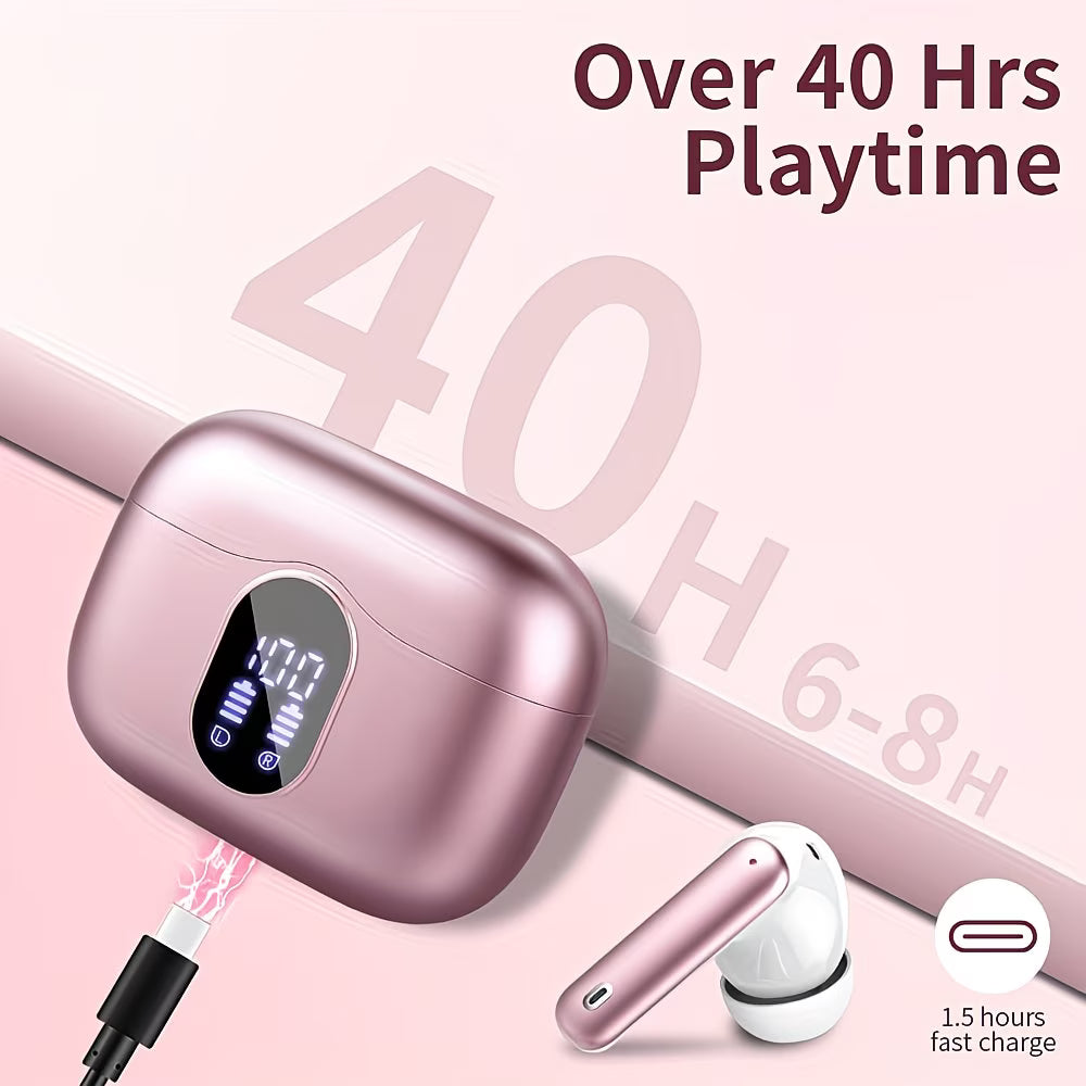 Wireless Earbuds Bluetooth 5.3 – Bass Stereo Headset with Noise-Cancelling Mic, LED Display, 36H Playtime