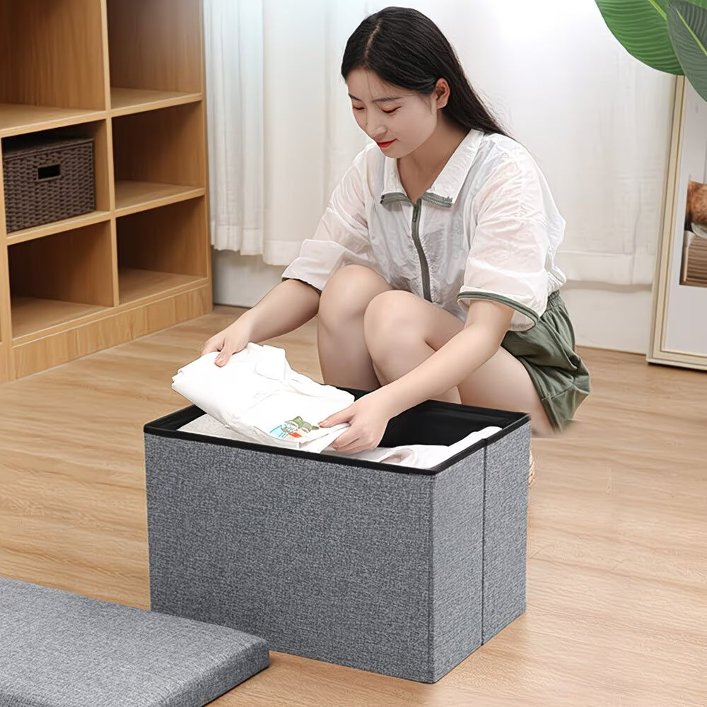 Folding Storage Footstool Ottoman with Lid – Multifunctional Seat & Shoe Bench Storage Box for Bedroom, Hallway & Living Room-4