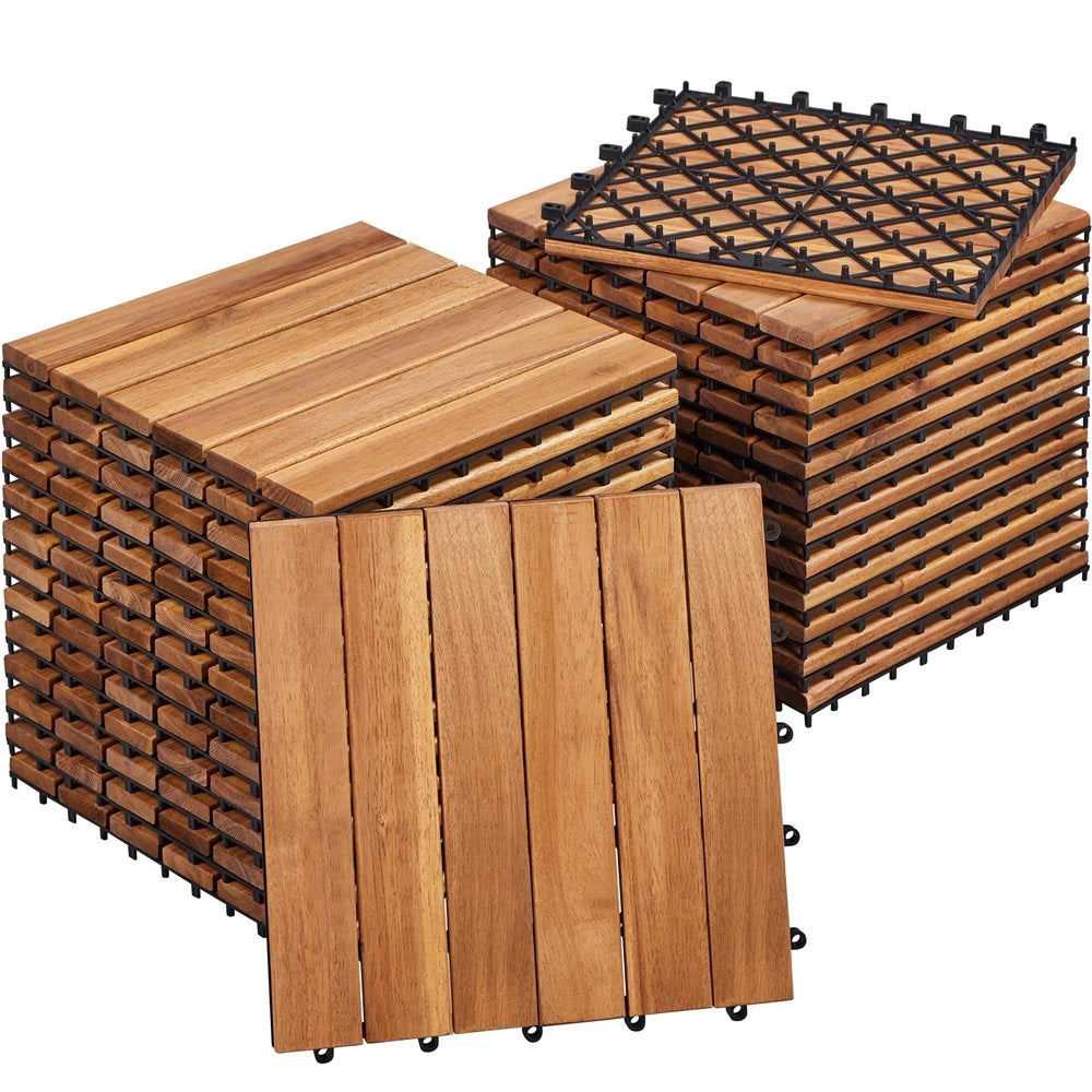 30x30cm Interlocking Wood Deck Tiles Acacia Wood Plastic Flooring Indoor Outdoor