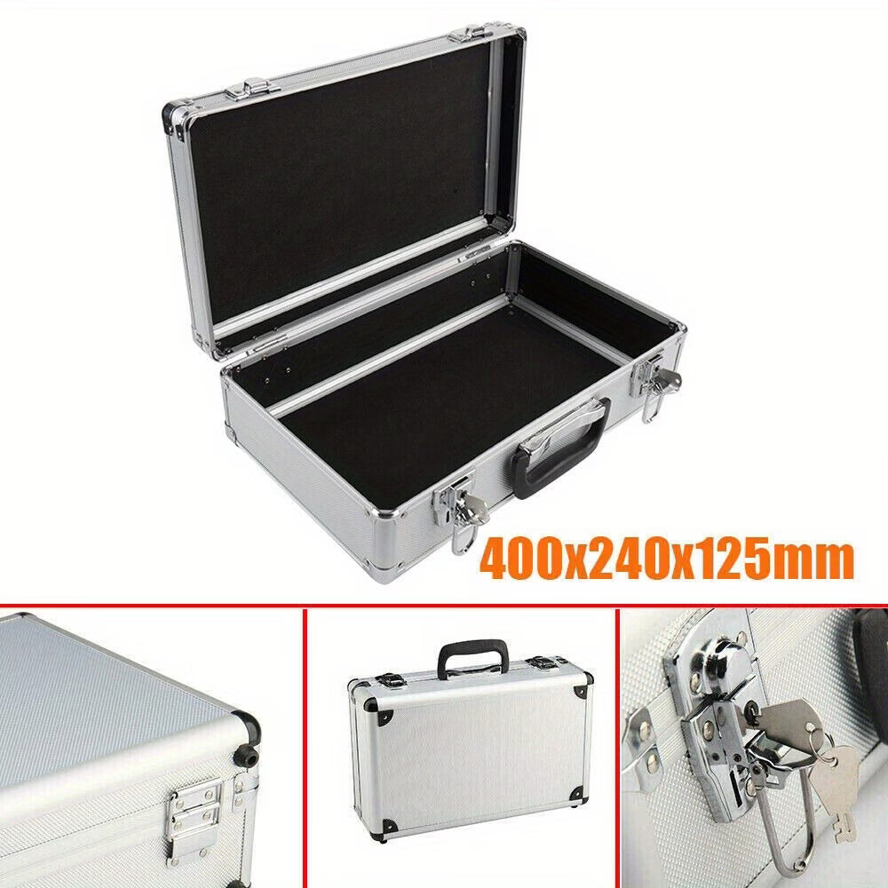 Large Aluminium Flight Case Lockable Tool Storage Box with Foam Insert 40x24x12.5cm Silver-4