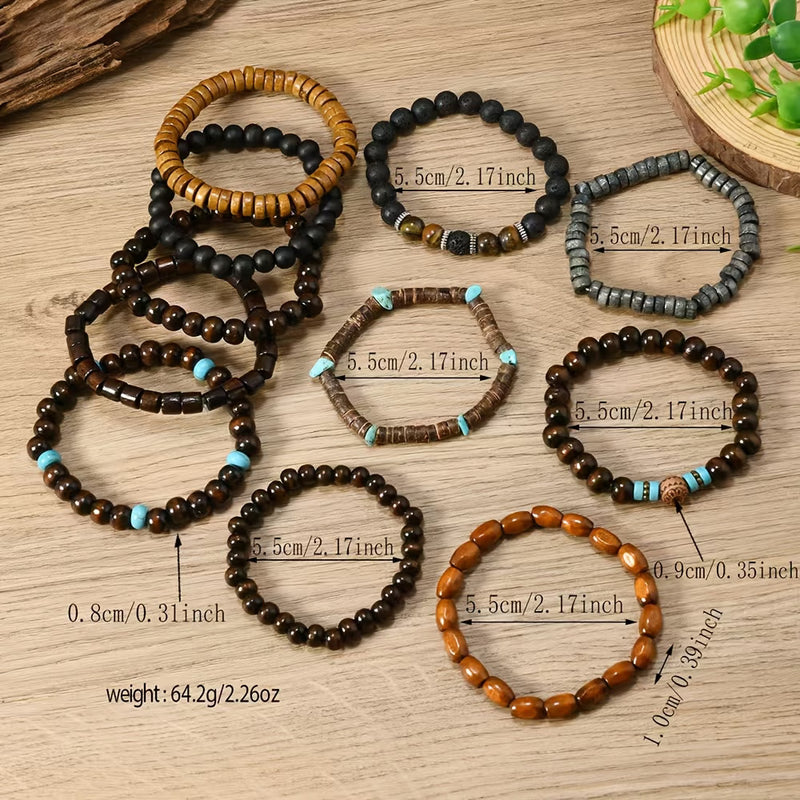 36pcs Bohemian Beaded Bracelet Set – Handmade Wooden & Zinc Alloy Bracelets for Men & Women | Adjustable Fashion Jewelry Gift Set-3