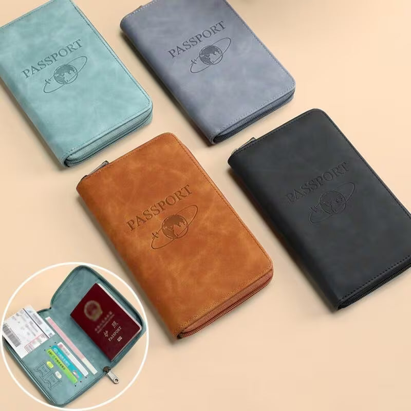 RFID Blocking Passport Holder Travel Wallet PU Leather Organizer for Cards Tickets ID-6