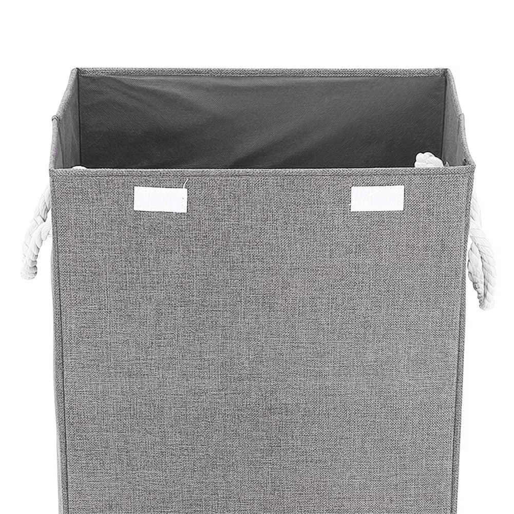 Large Fabric Laundry Basket with Lid – Grey Linen Storage Hamper with Handles-4
