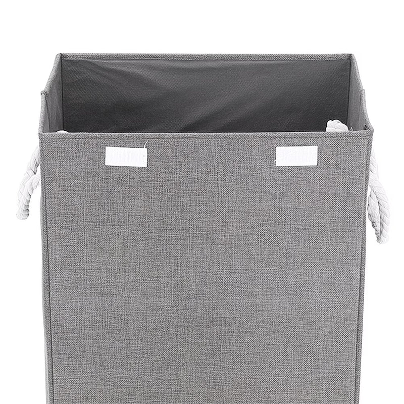 Large Fabric Laundry Basket with Lid – Grey Linen Storage Hamper with Handles-4