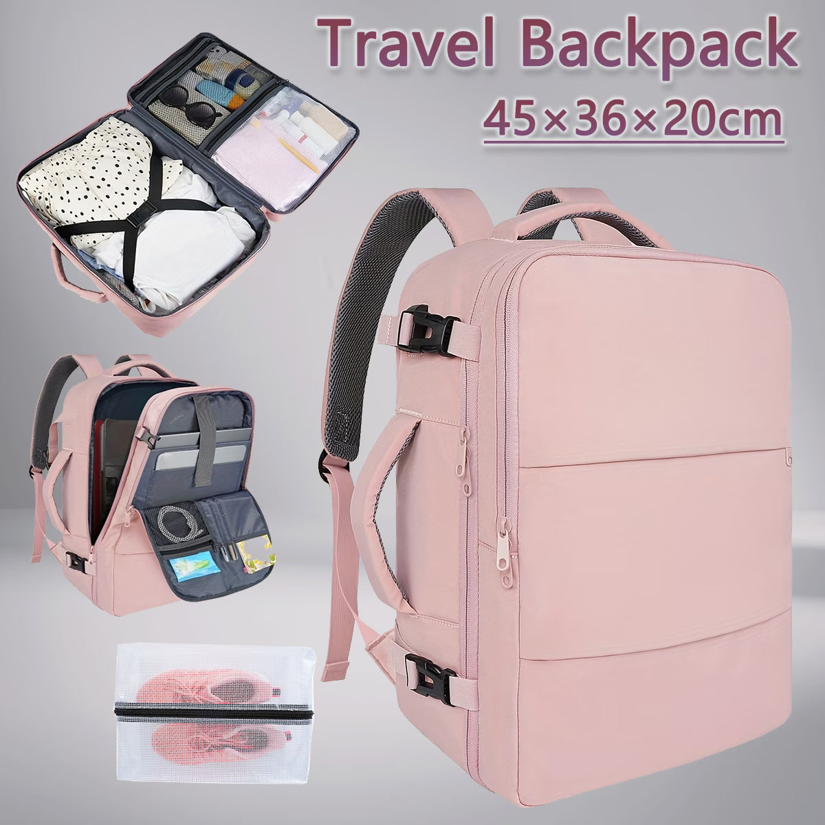 45x36x20 Easyjet Cabin Bag Underseat Travel Backpack – Airline Approved Carry On with Shoe & Laptop Compartment, Black-5