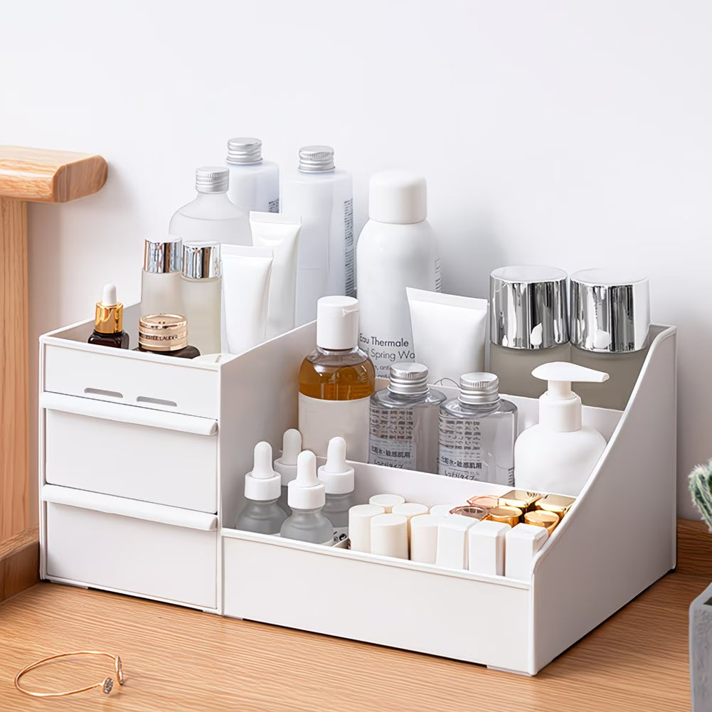 Makeup Organiser with Drawer – White Multifunctional Desk & Dresser Storage Container
