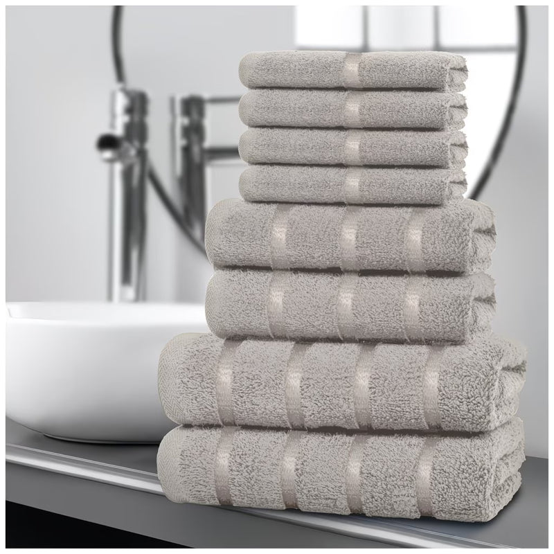 Cotton Towel Set 8-Piece – Quick Drying & Highly Absorbent, Face Hand & Bath Towels, Boston Design, Machine Washable-13