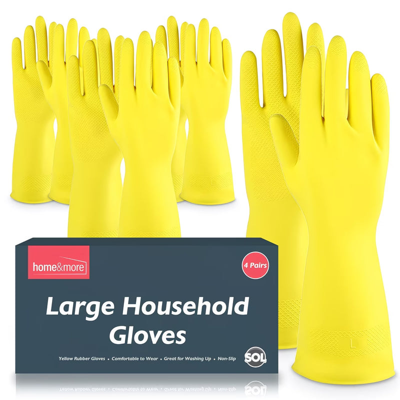 4 Pairs Large Rubber Cleaning Gloves – Long Sleeve Waterproof Household Dishwashing Gloves with Non-Slip Grip & Flock Lining-1