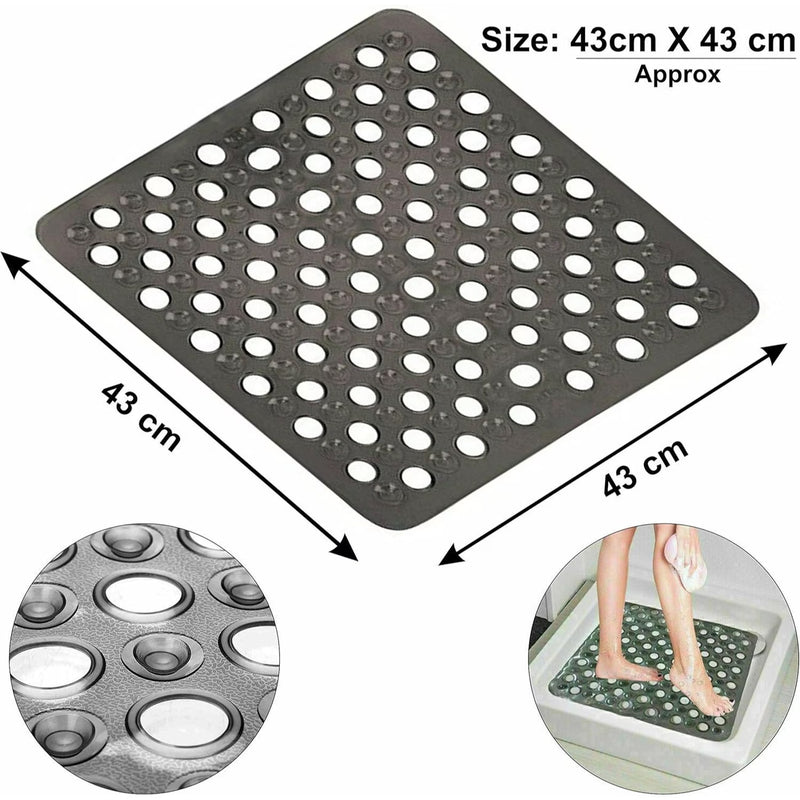Square Anti-Slip Shower Mat with Suction Cups – Non-Slip Bath Mat for Walk-In Shower Tray with Drain Holes-2