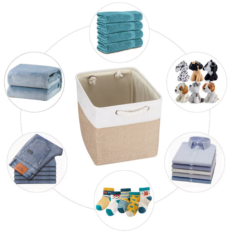 4x Collapsible Fabric Storage Baskets 33x33x38cm – Shelf & Wardrobe Organiser with Handles-9