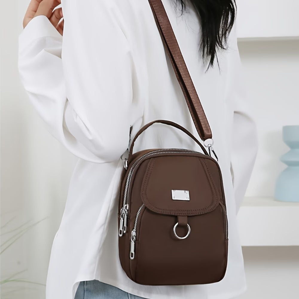 Women Oxford Crossbody Bag Solid Color Shoulder Messenger Phone Purse with Zipper - coffee
