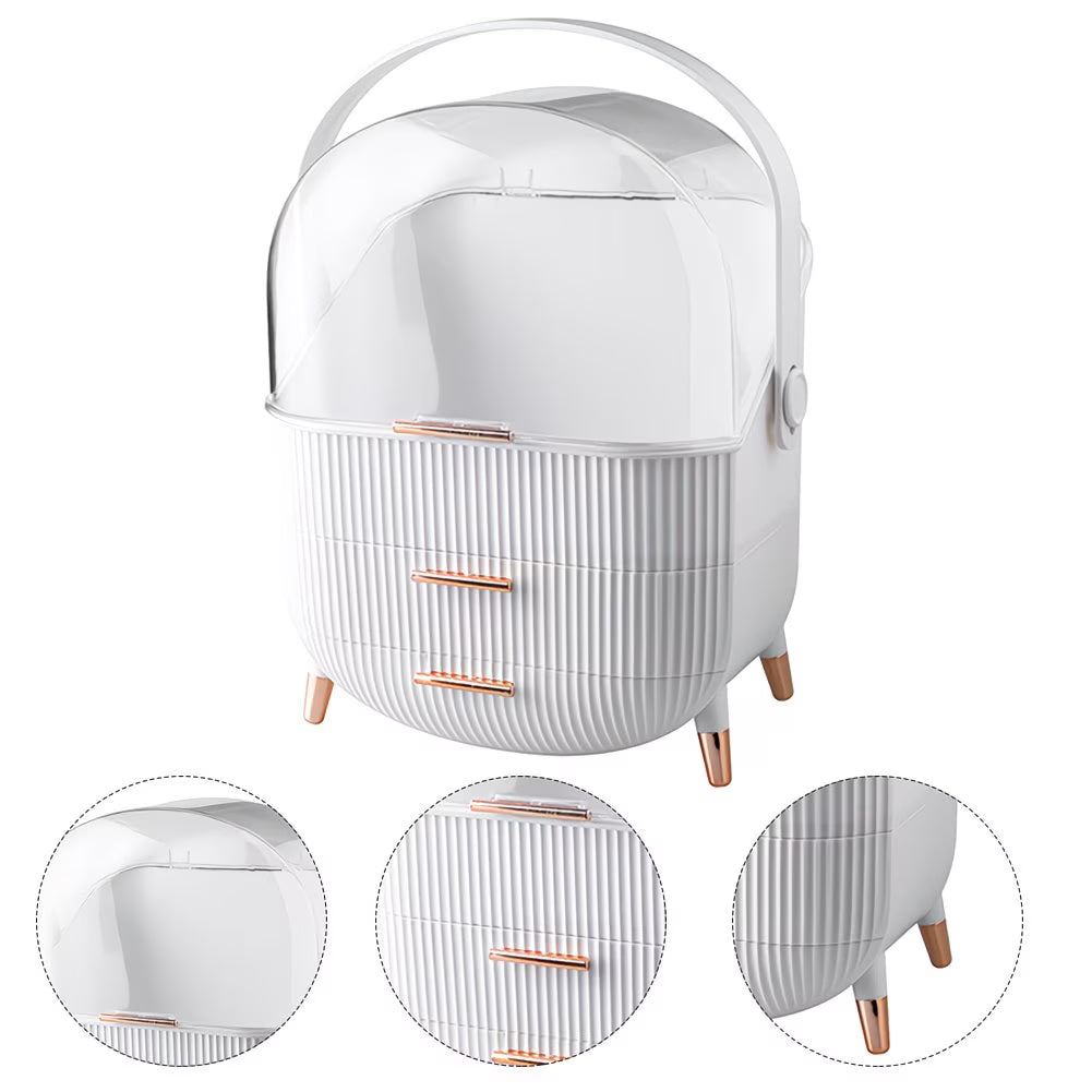 Makeup Organiser Storage Box with Transparent Cover – Cosmetic Display Case for Vanity & Bathroom (White)-6