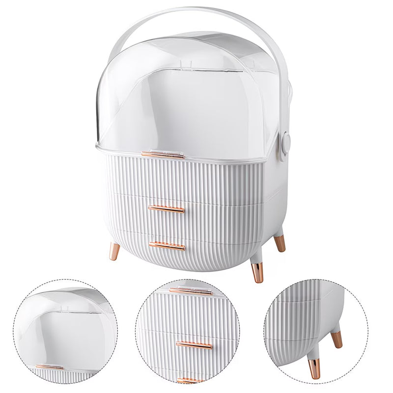 Makeup Organiser Storage Box with Transparent Cover – Cosmetic Display Case for Vanity & Bathroom (White)-6