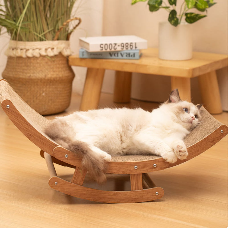 Rocking Chair Cat Scratcher Cardboard Lounge Bed Durable Cat Scratching Board Furniture Protector Brown-4