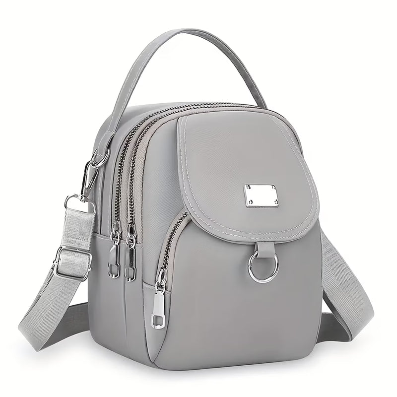 Multi-functional Small Square Oxford Cloth Crossbody Bag - Zipper Closure, Polyester Lining, Mixed Color Solid Pattern-7