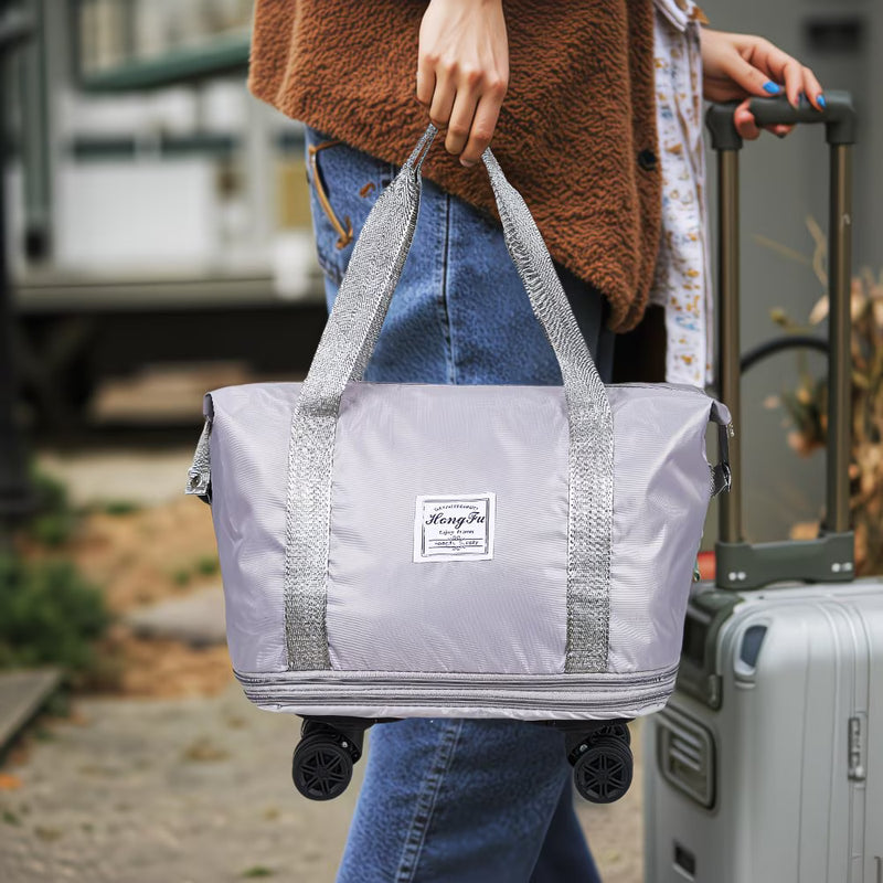 Expandable Rolling Duffel Bag with Detachable Wheels – Foldable Travel Bag with 360° Spinner Wheels, Wet & Dry Compartment, Carry-On Luggage for Men & Women-25