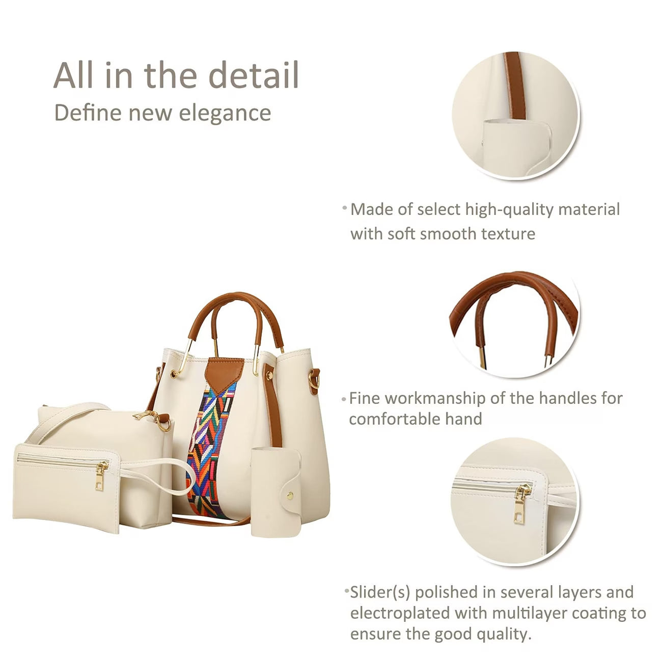 4 Piece Women Handbag Set Faux Leather Tote Shoulder Crossbody Bag Purse Wallet Card Holder-5