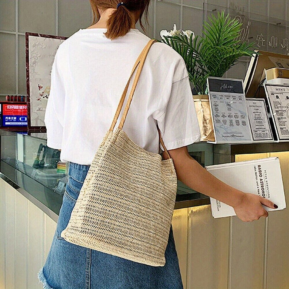Women’s Summer Straw Rattan Bag – Wicker Crossbody Tote Beach Shoulder Handbag (26x26cm)-6