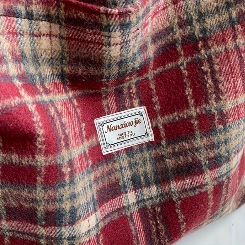 Women Tweed Tote Bag Large Capacity Shoulder Handbag for Work Travel Shopping-4