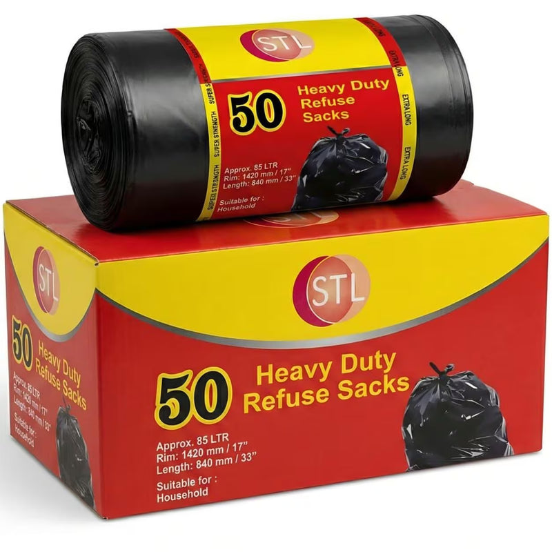Extra Strong Heavy Duty Black Bin Liners – Durable Garbage Bags for Waste, Rubbish & Refuse Disposal-1