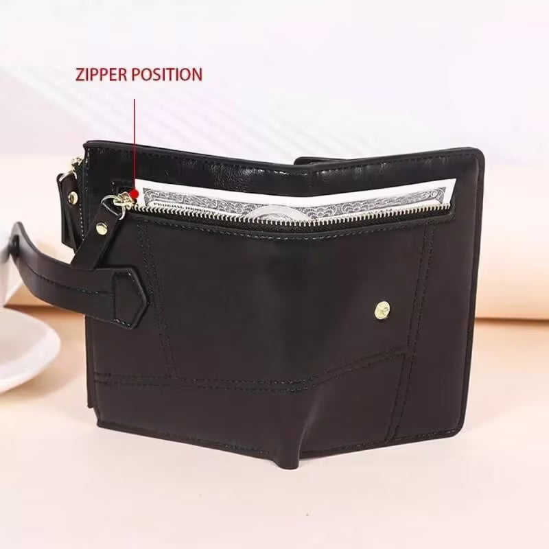 Women’s Black PU Leather Zip Clutch Wallet – 8 Card Slots, Coin Purse & ID Holder (15x10cm)-5