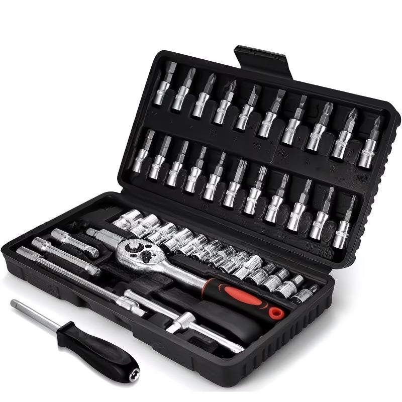 45pcs Socket Wrench Tool Set 1/4 Inch Drive – Stainless Steel Car & Motorcycle Repair Kit with Ratchet & Storage Case-1