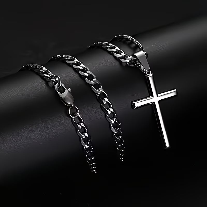 925 Sterling Silver Cuban Chain Cross Necklace – Solid Bevelled Cross Pendant, Unisex Gift with Box for Valentine’s Day & Christmas-6