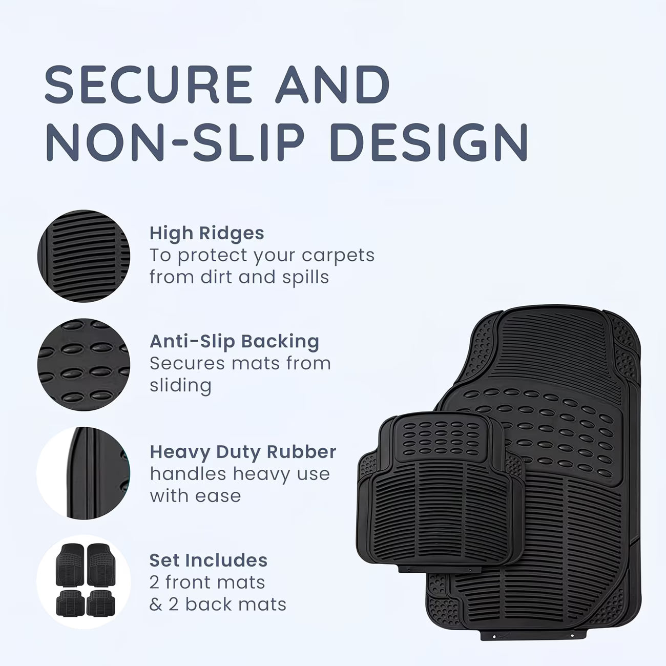 CUQOO 4pcs Universal Rubber Car Mats – Heavy Duty Non-Slip All-Weather Waterproof Floor Mats-4