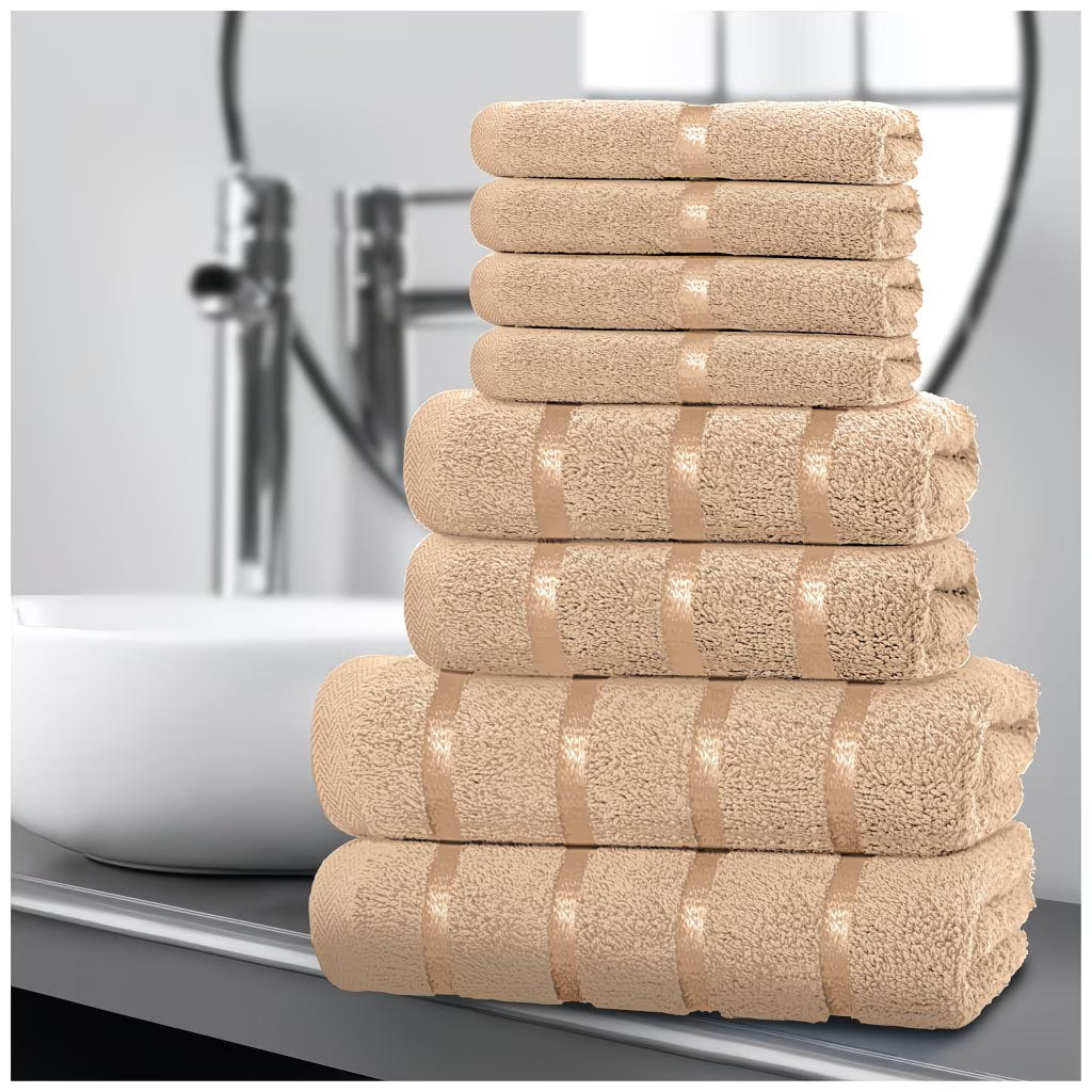 Cotton Towel Set 8-Piece – Quick Drying & Highly Absorbent, Face Hand & Bath Towels, Boston Design, Machine Washable-8